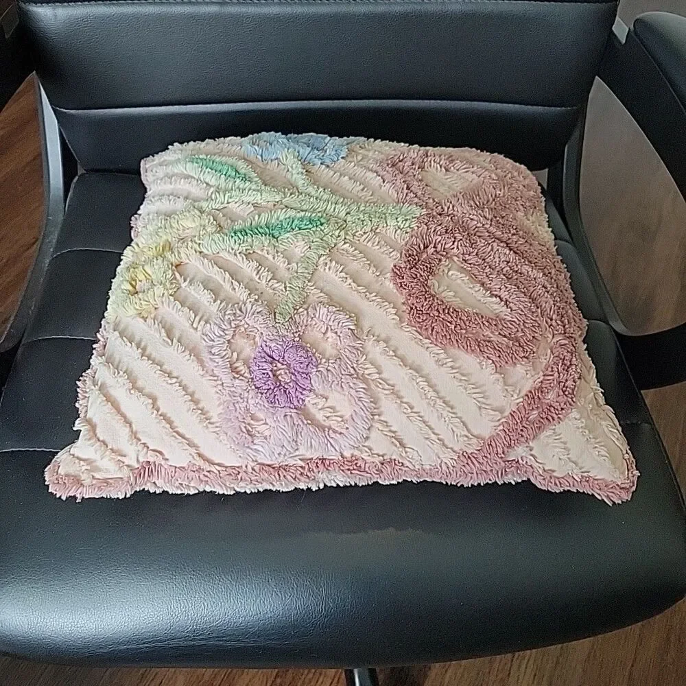 Vtg Chenille Pillow From Bedspread 13x13